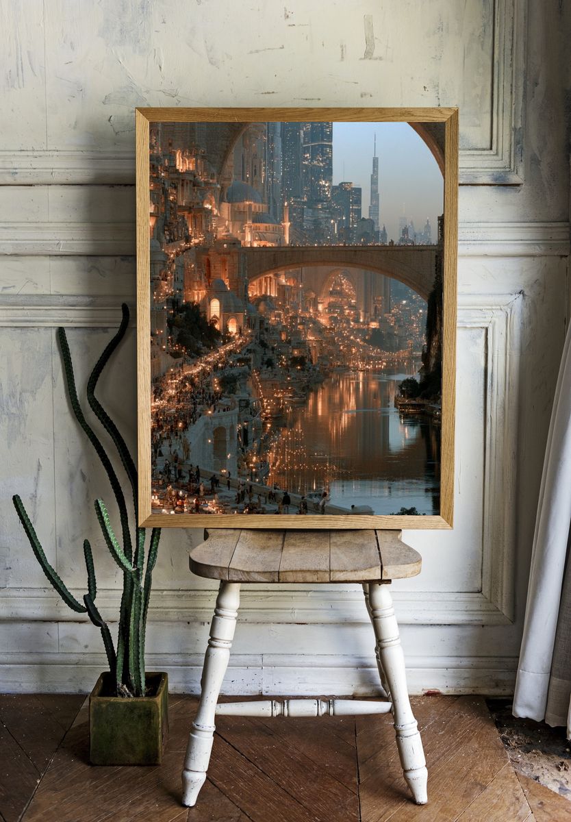 Futuristic City Canal Landscape Print. — room view 1