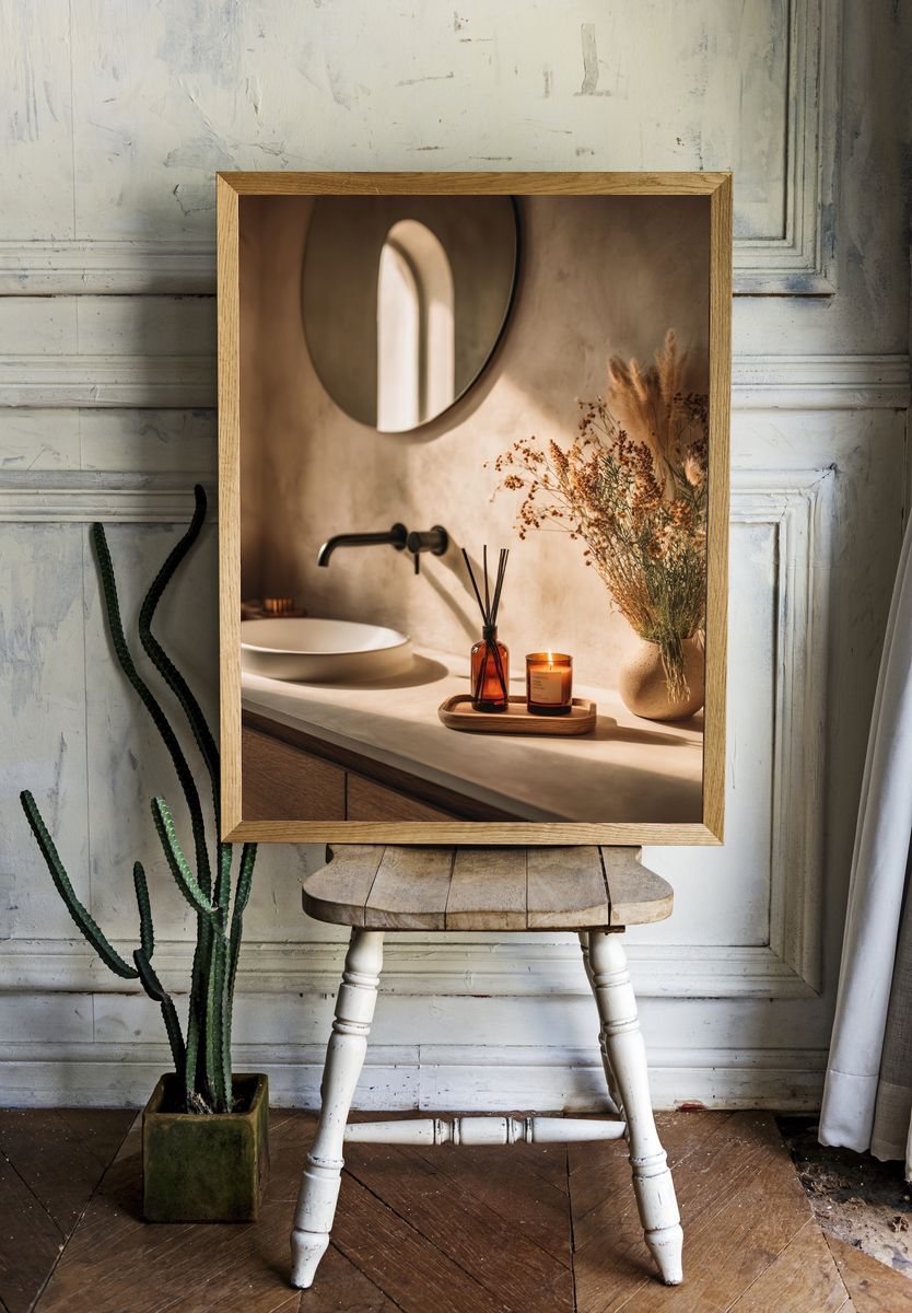 Warm Minimalist Bathroom Interior Print. — room view 1