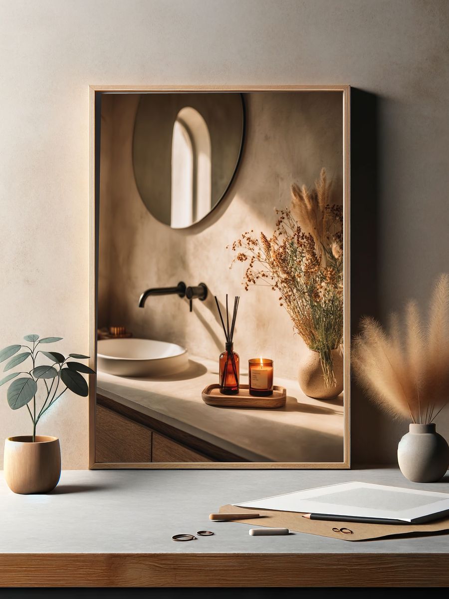 Warm Minimalist Bathroom Interior Print. — room view 2