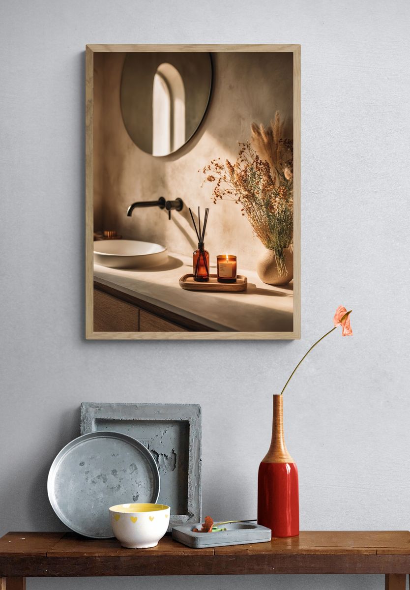 Warm Minimalist Bathroom Interior Print. — room view 3