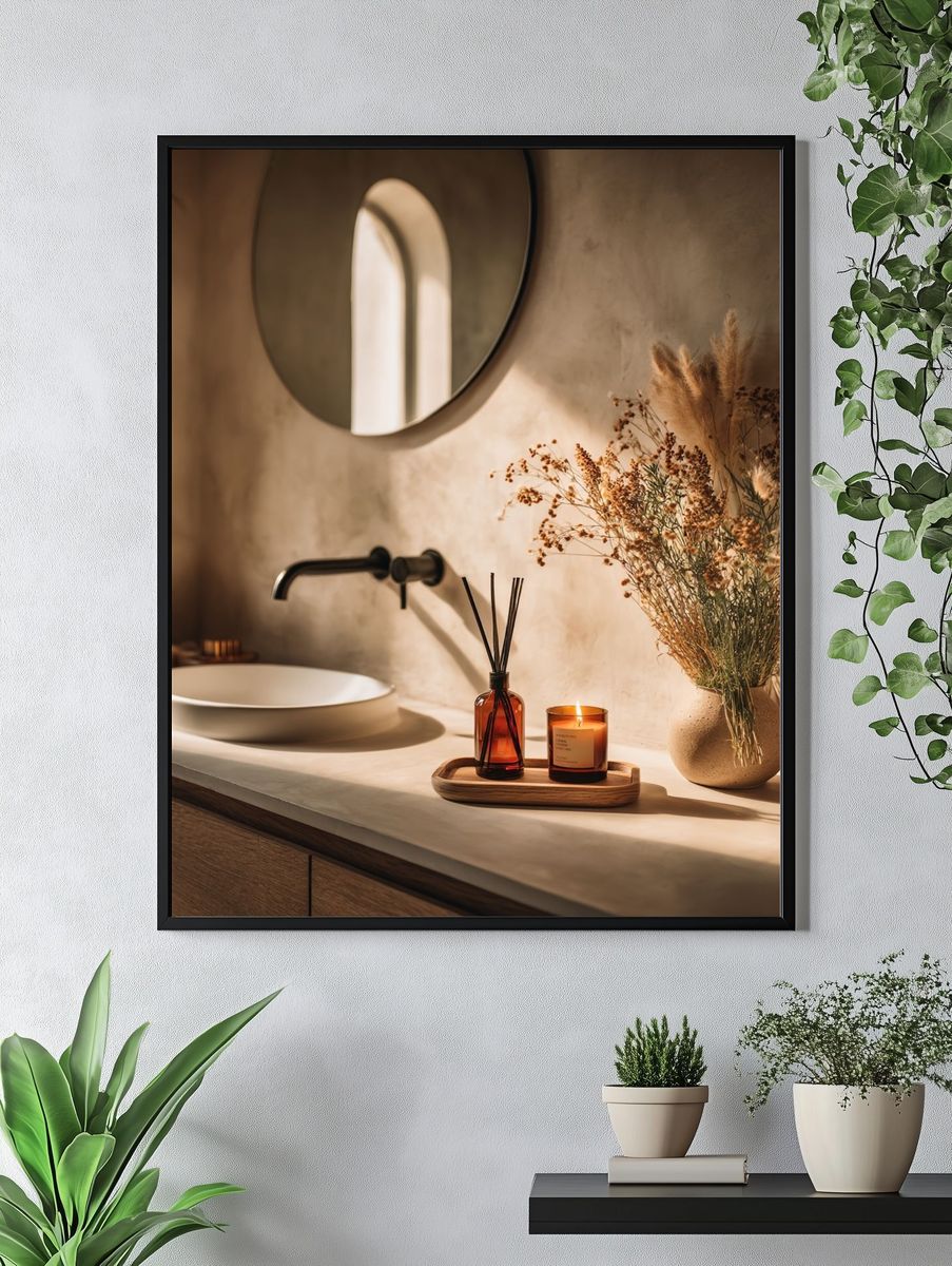 Warm Minimalist Bathroom Interior Print. — room view 4
