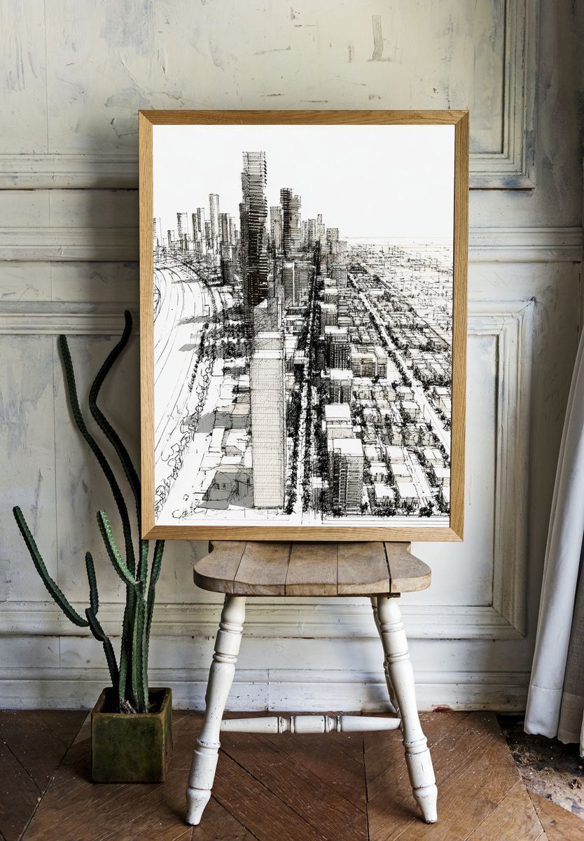 City Skyline Sketch Poster. room preview
