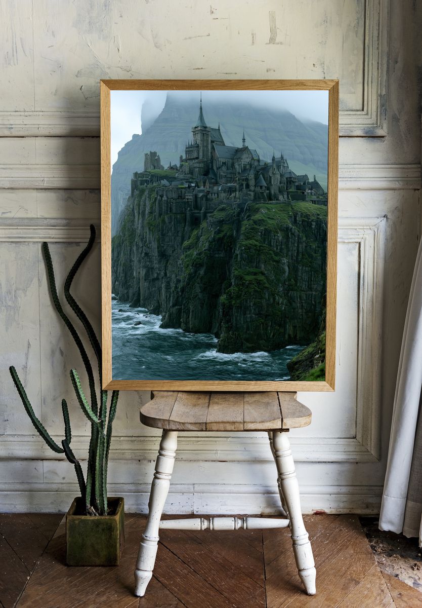 Clifftop Castle in Mist Poster. room preview