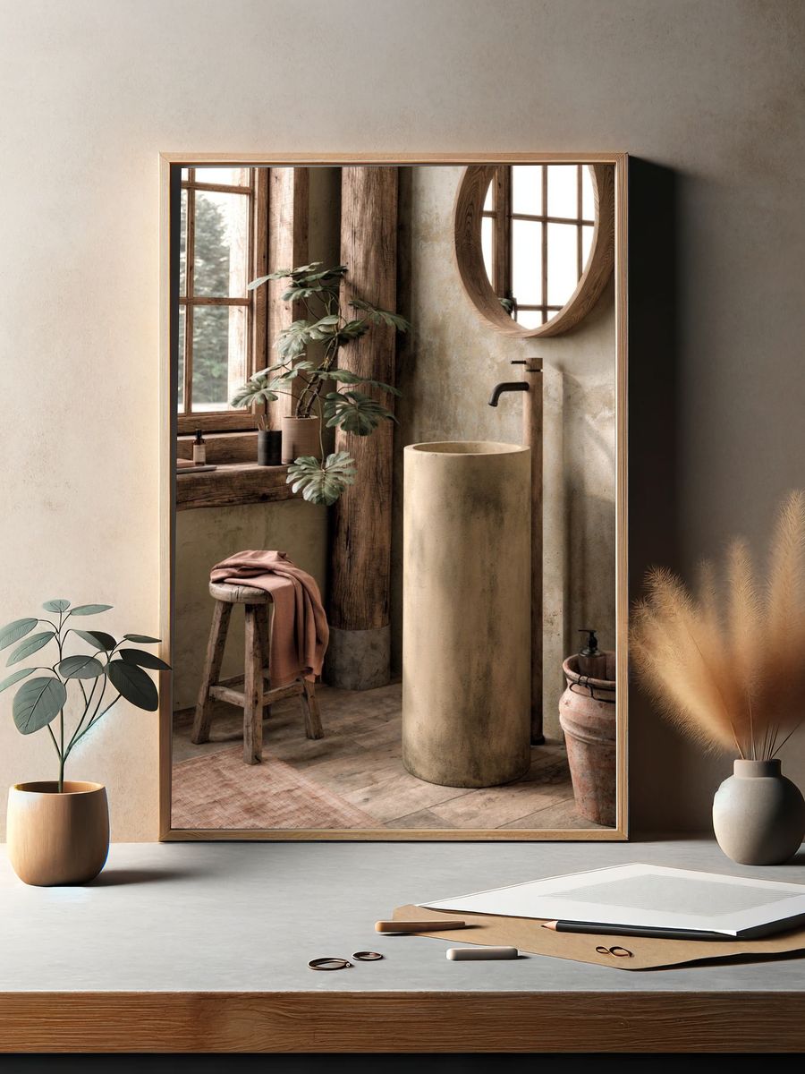 Rustic Japandi Bathroom Interior Print. — room view 2