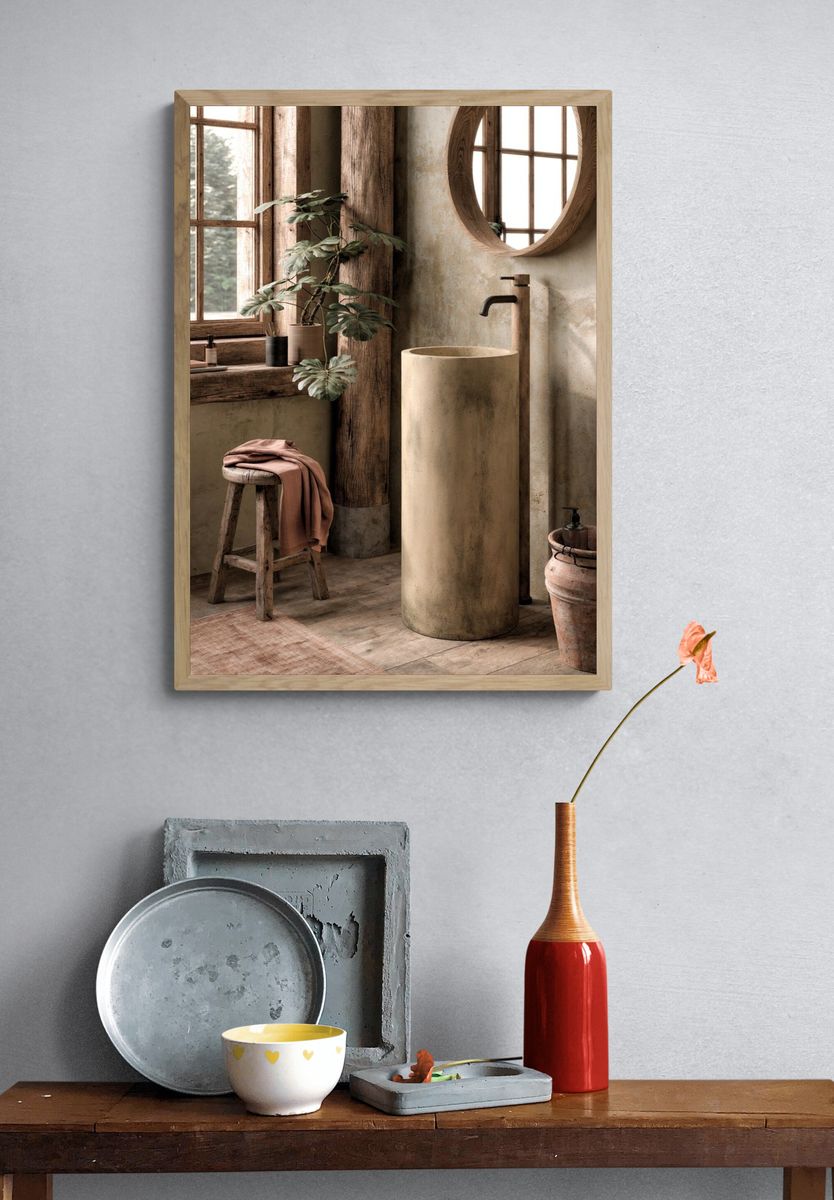 Rustic Japandi Bathroom Interior Print. — room view 3