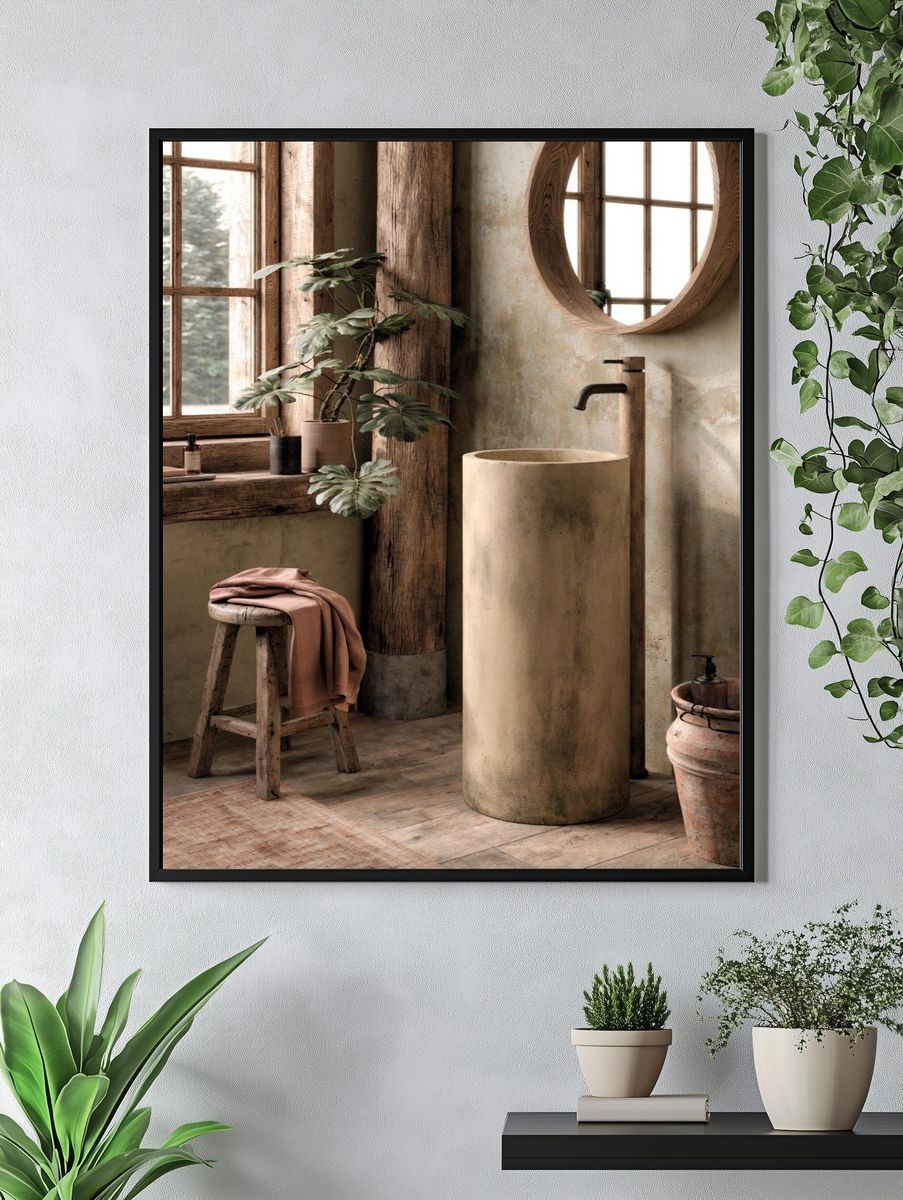 Rustic Japandi Bathroom Interior Print. — room view 4