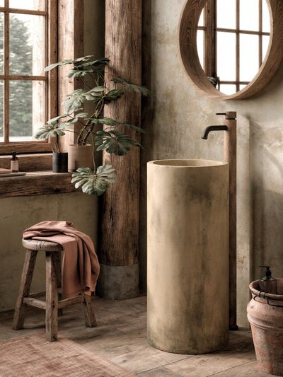 Rustic Japandi Bathroom Interior Print. poster print