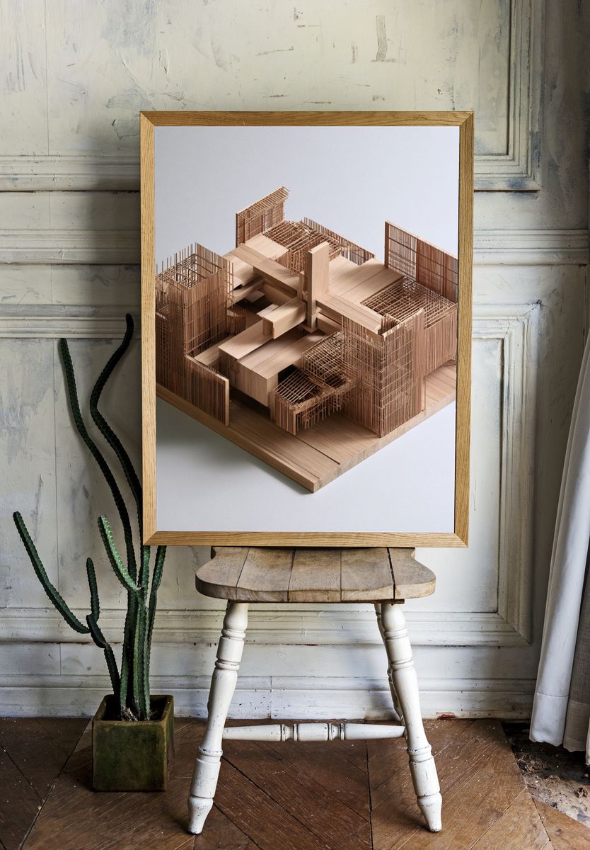 Wooden Architectural Model Print. room preview