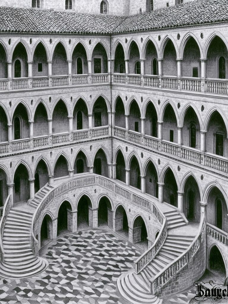 Gothic Cloister Courtyard Print. poster — architecture art