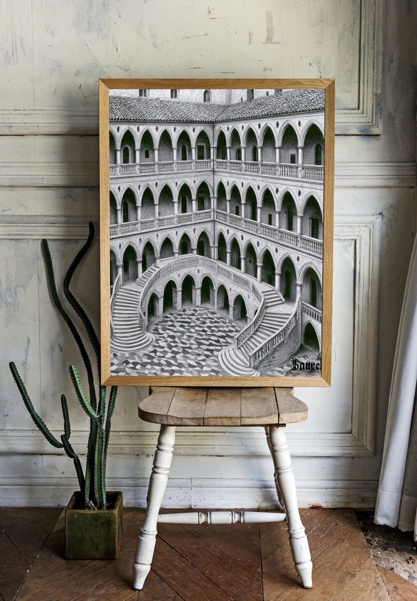 Gothic Cloister Courtyard Print. room preview