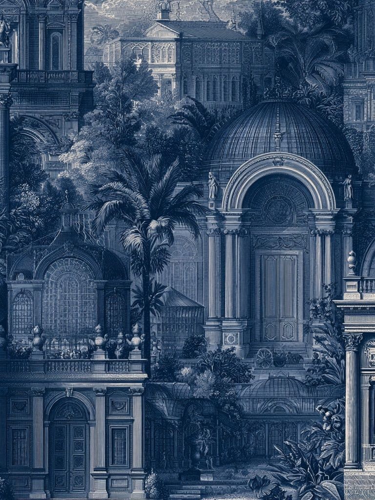 Blue Architectural Garden Print. poster detail