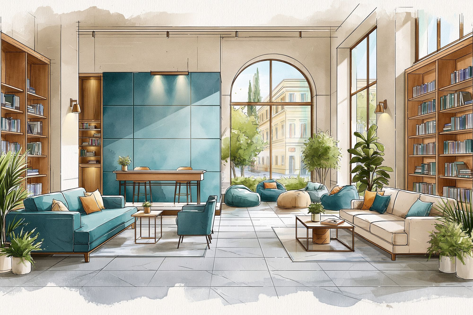 Elegant Library Lounge Illustration Poster. poster detail