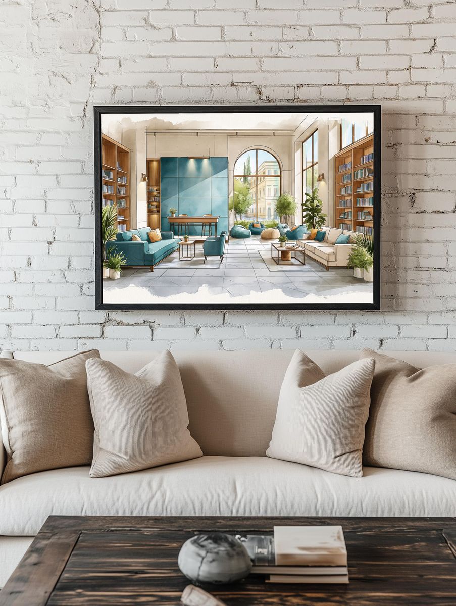 Elegant Library Lounge Illustration Poster. room preview