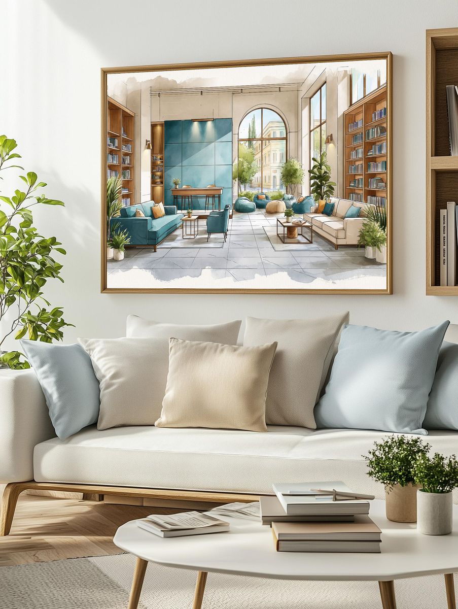 Elegant Library Lounge Illustration Poster. — room view 2