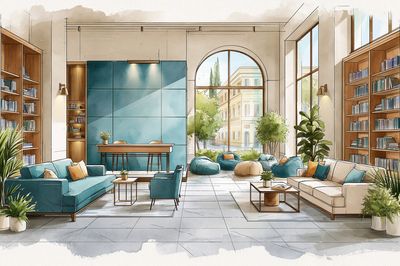 Elegant Library Lounge Illustration Poster.