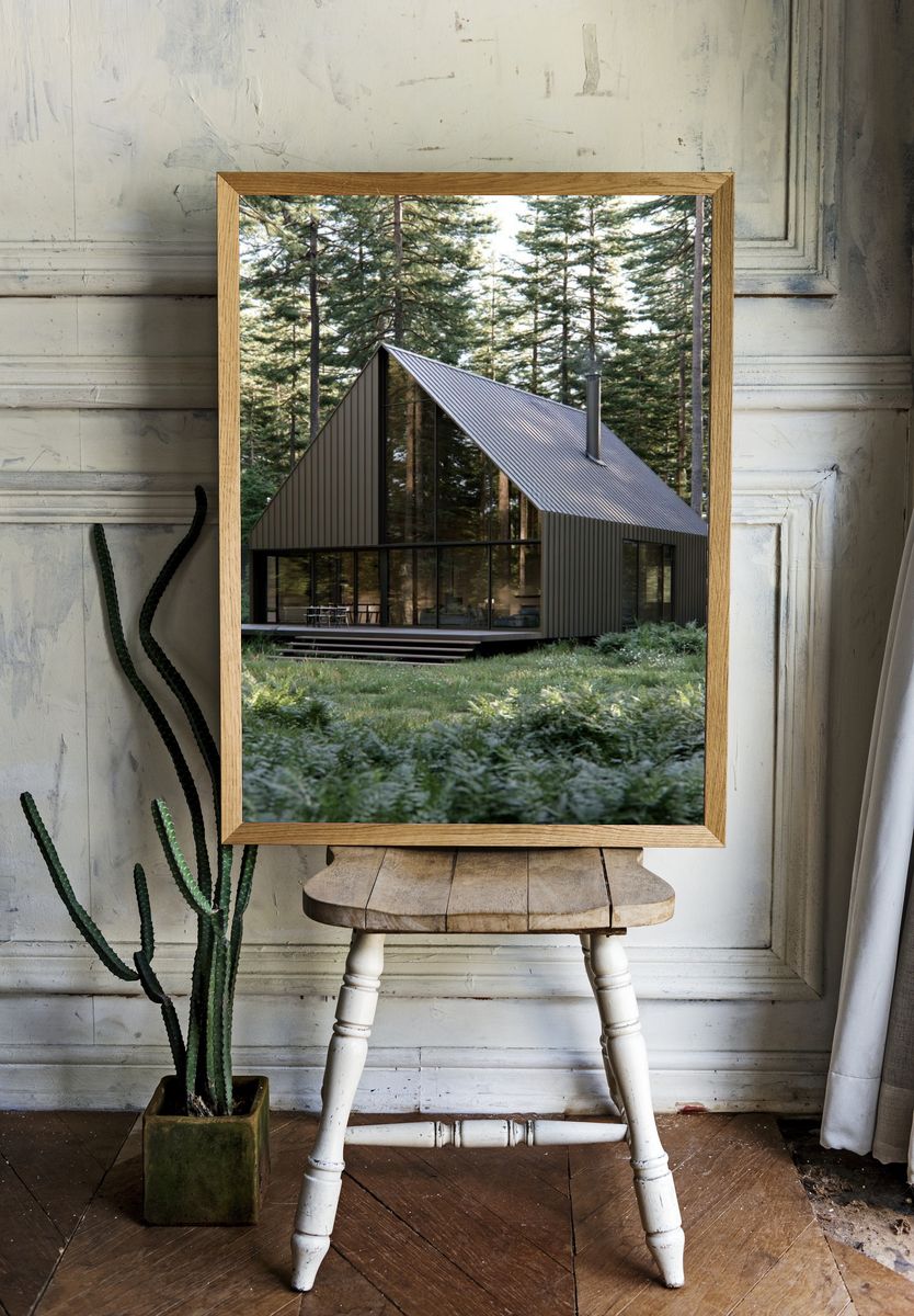 Forest Cabin Architecture Print. room preview