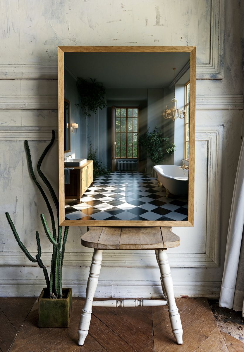 Sunlit Vintage Bathroom Interior Print. — room view 1