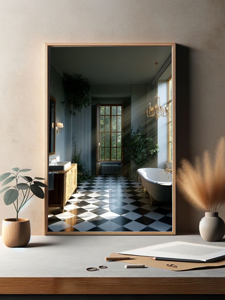 Sunlit Vintage Bathroom Interior Print. — room view 2