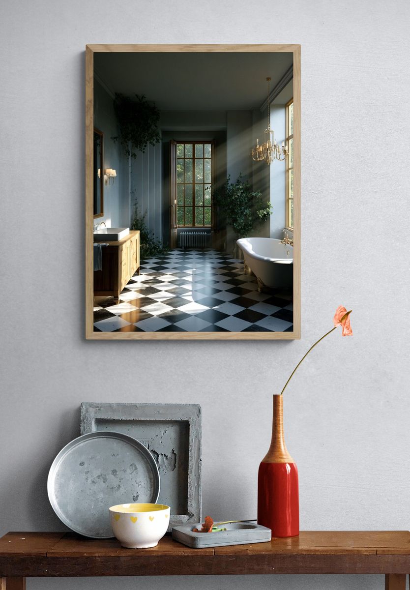 Sunlit Vintage Bathroom Interior Print. — room view 3