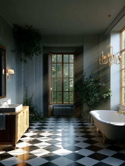 Sunlit Vintage Bathroom Interior Print. poster print