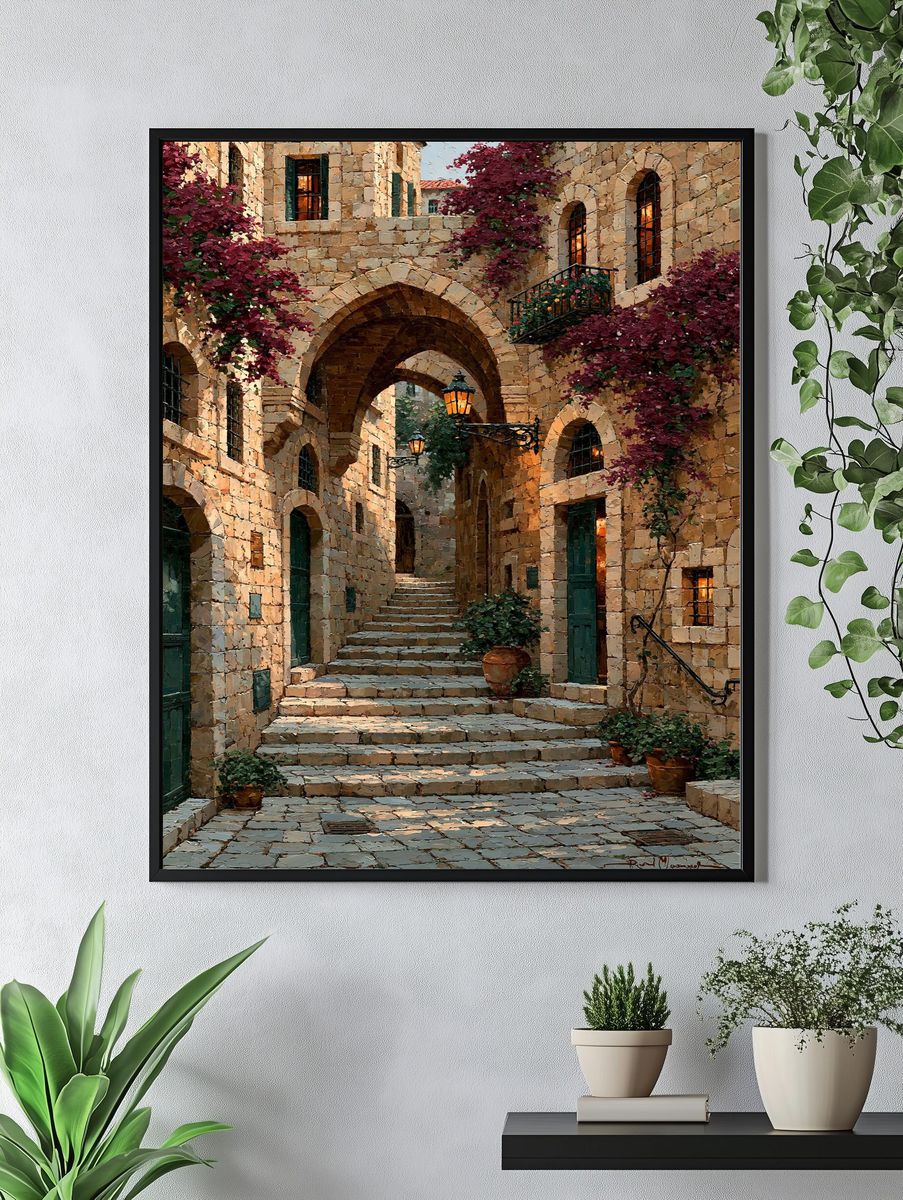 Mediterranean Stone Alley Print. — room view 4