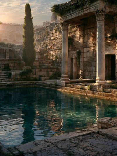 Ancient Ruins at Sunset Poster.