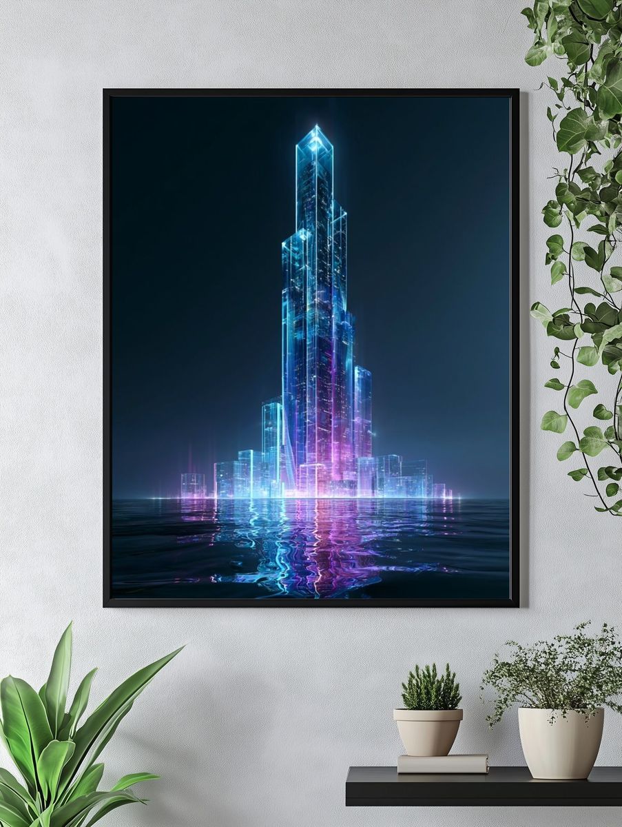 Neon Crystal Cityscape Poster. — room view 4