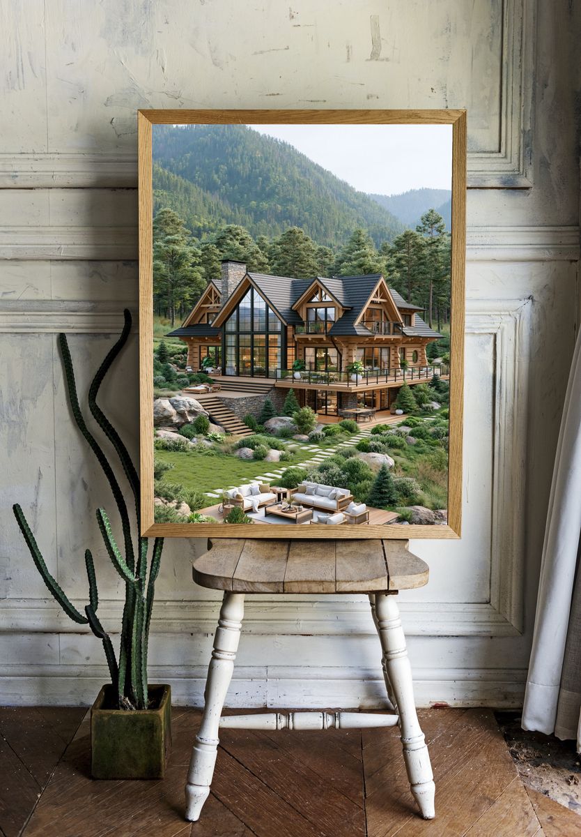 Mountain Lodge Retreat Photography Poster. room preview