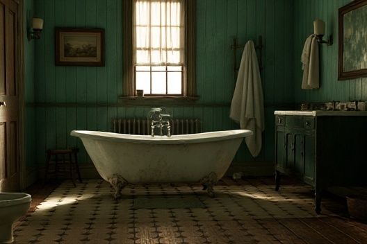 Vintage Green Bathroom Interior Print. poster — architecture art