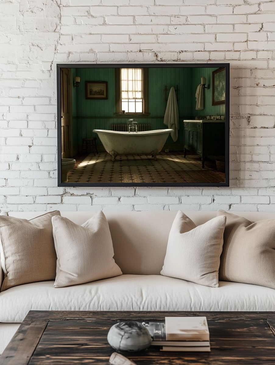 Vintage Green Bathroom Interior Print. room preview