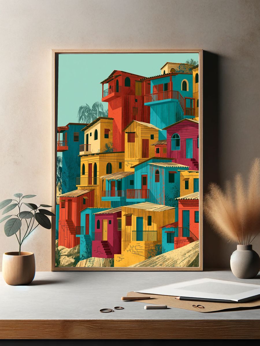 Colorful Hillside Village Architecture Poster. — room view 2