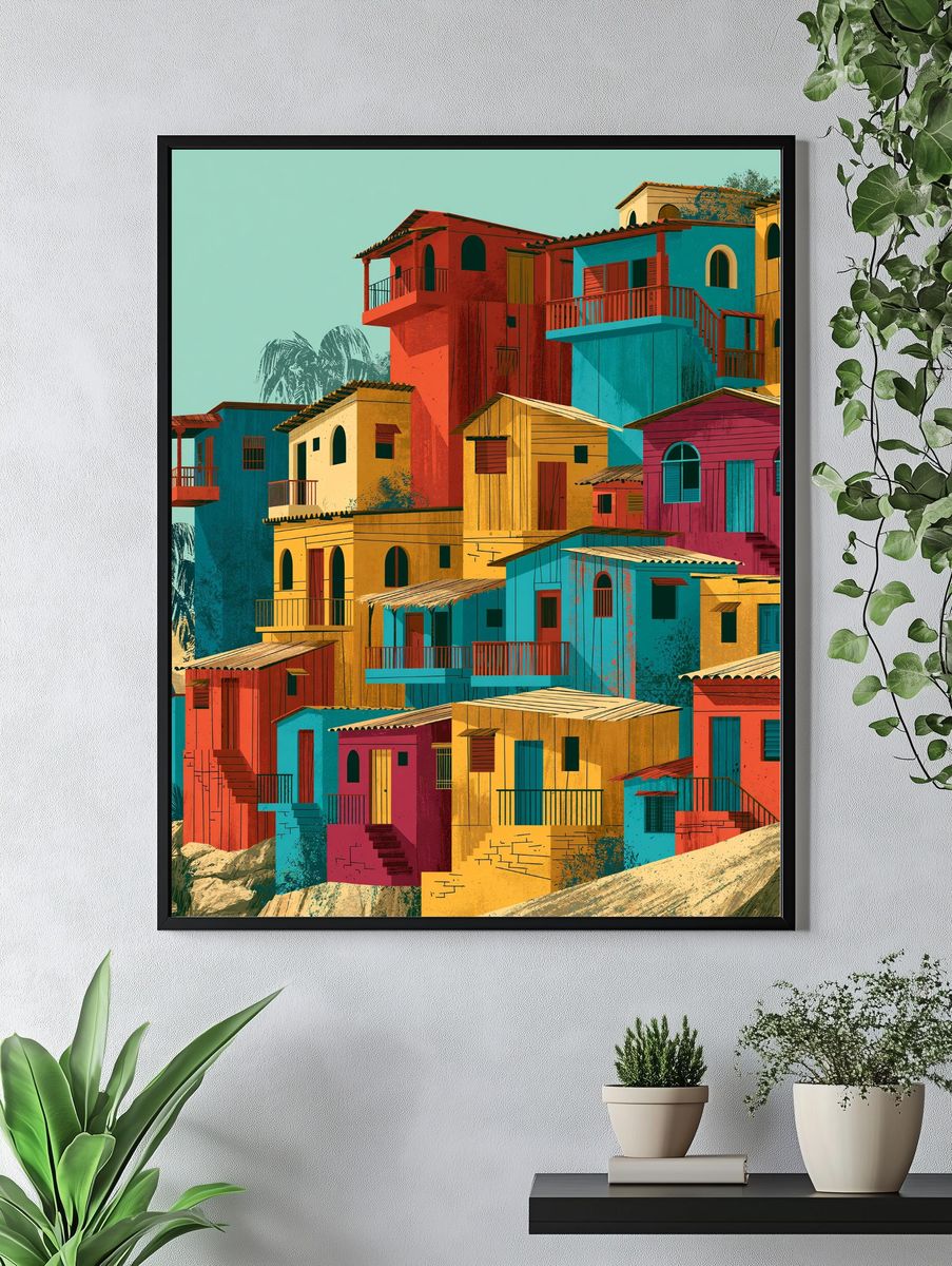 Colorful Hillside Village Architecture Poster. — room view 4