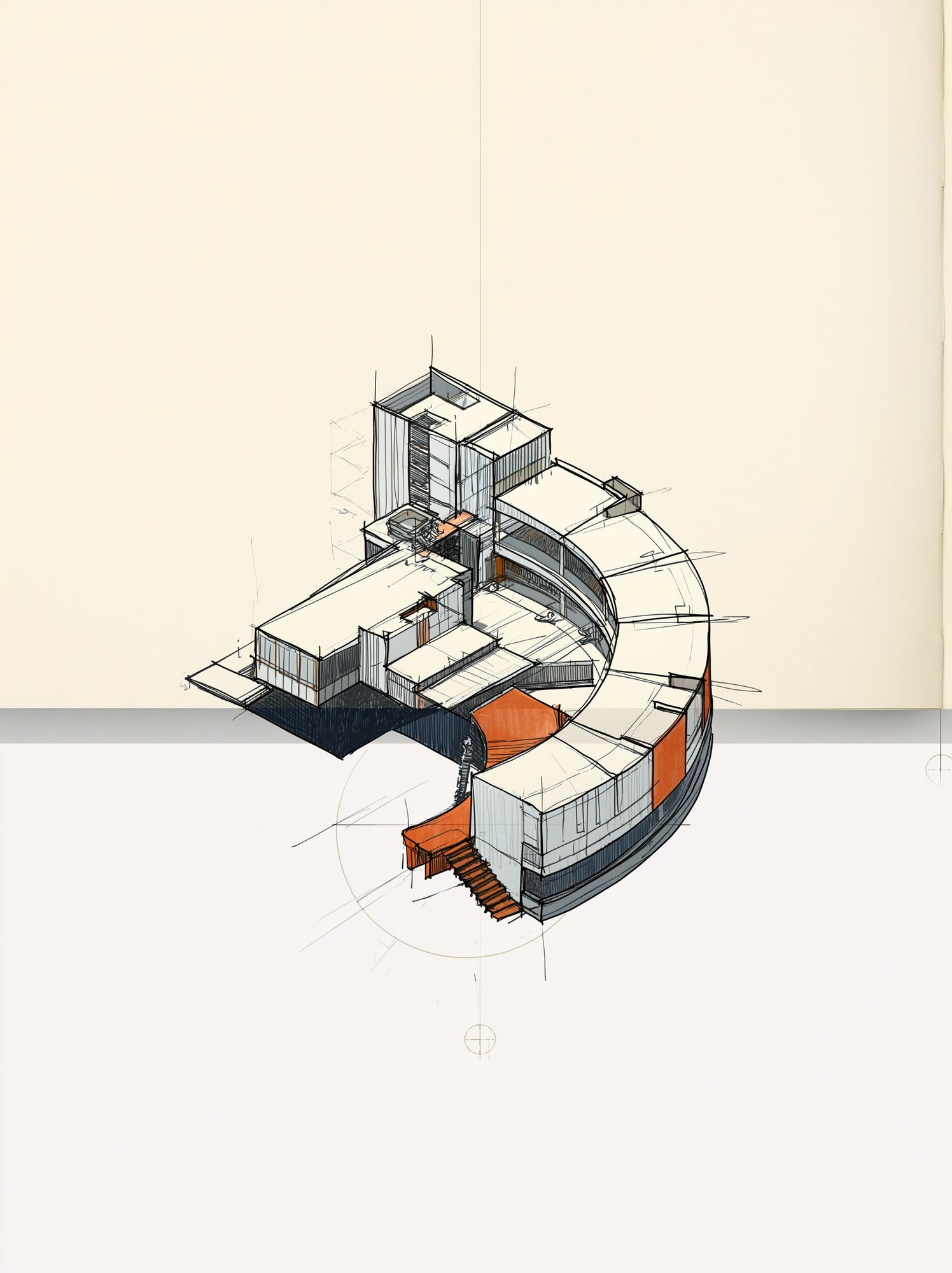 Curved House Sketch Poster. poster detail