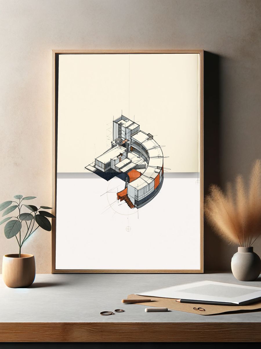 Curved House Sketch Poster. — room view 2