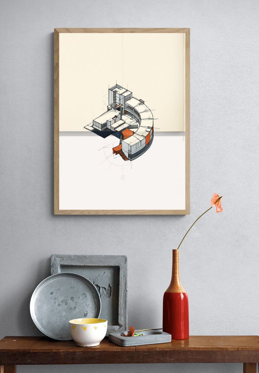 Curved House Sketch Poster. — room view 3