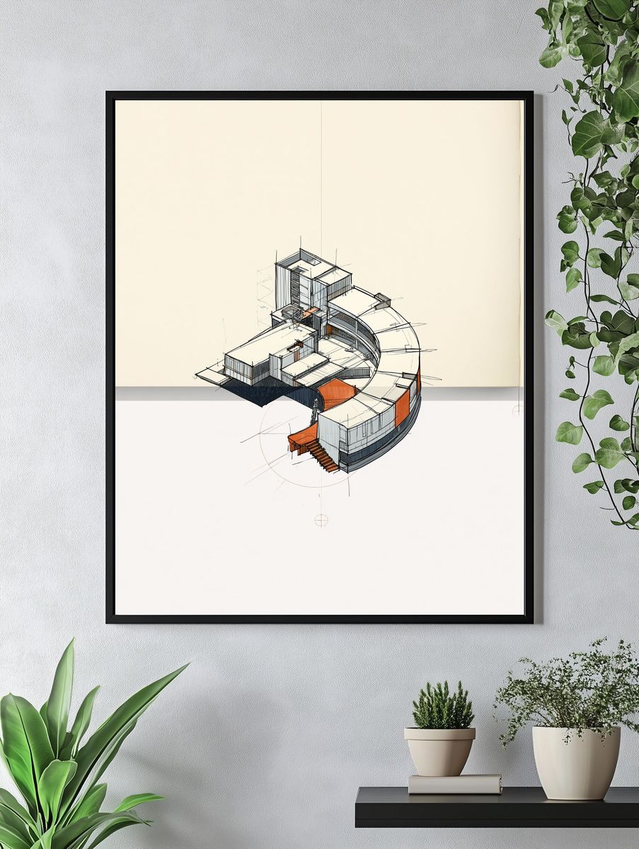 Curved House Sketch Poster. — room view 4