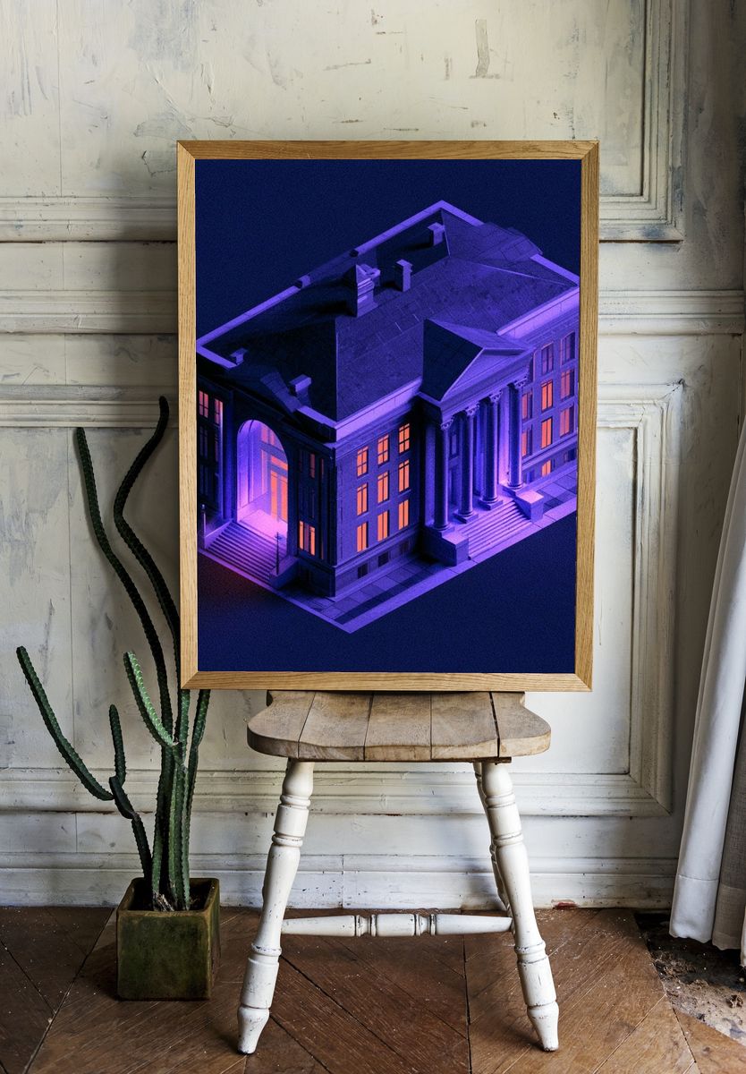 Neon Mansion Architecture Print. room preview