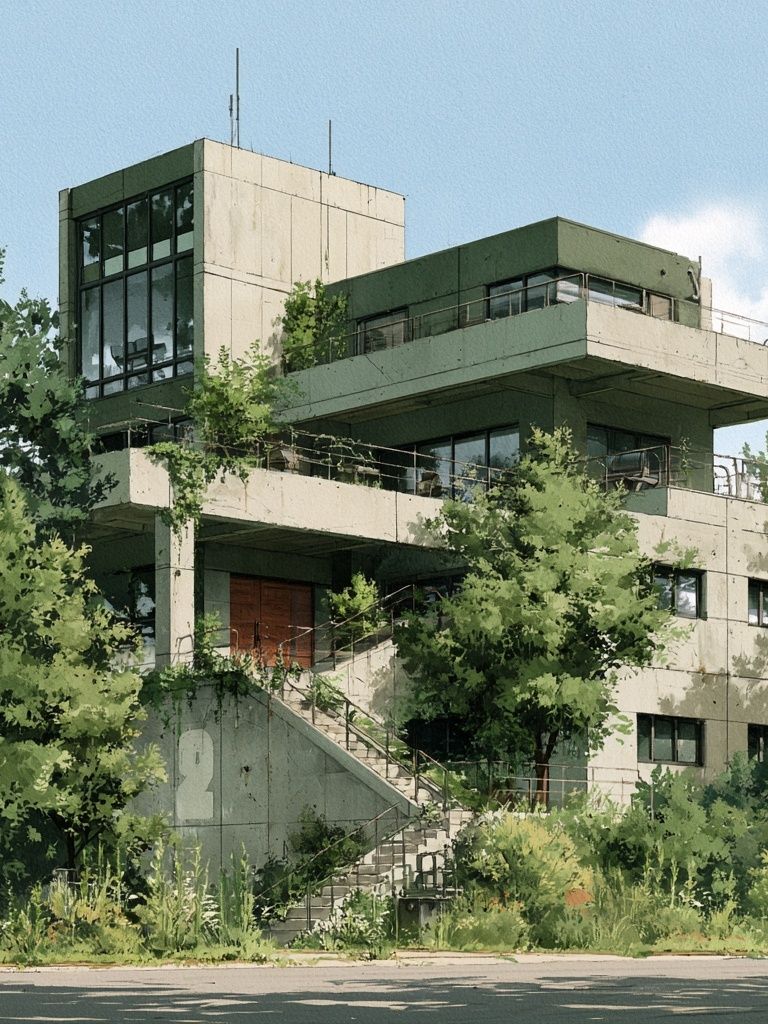 Modernist House in Greenery Poster. poster — architecture art