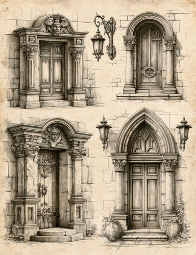 Ornate Gothic Doorways Illustration Poster. poster print
