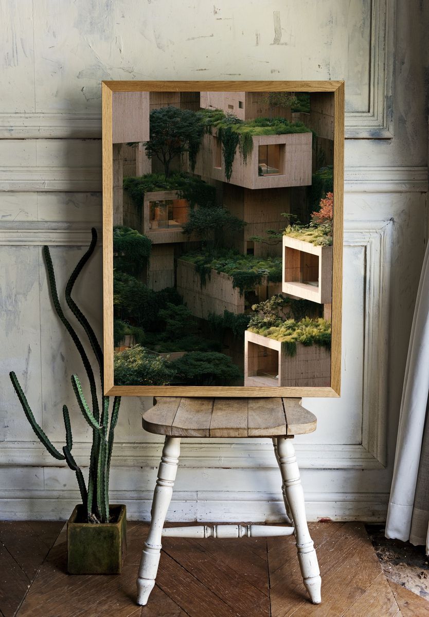 Verdant Brutalist Architecture Poster. room preview