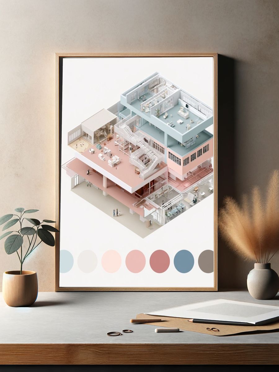 Pastel Architectural Cutaway Poster. — room view 2