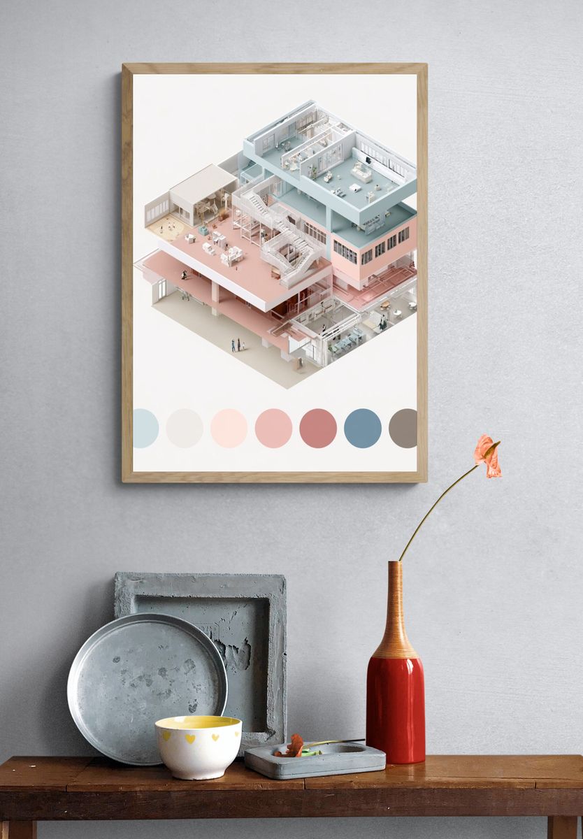 Pastel Architectural Cutaway Poster. — room view 3