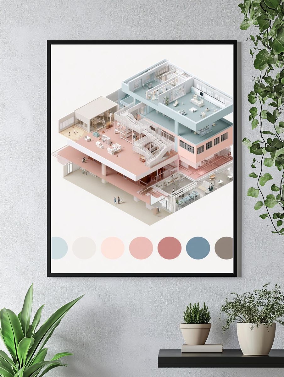 Pastel Architectural Cutaway Poster. — room view 4