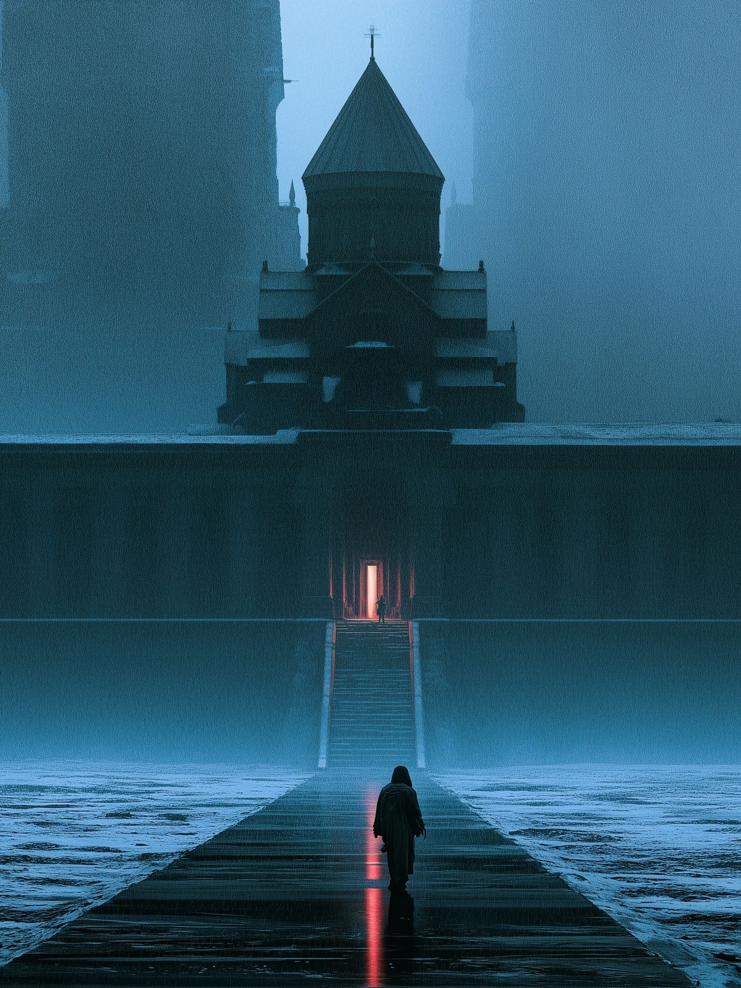 Misty Cathedral Walkway Poster. poster detail