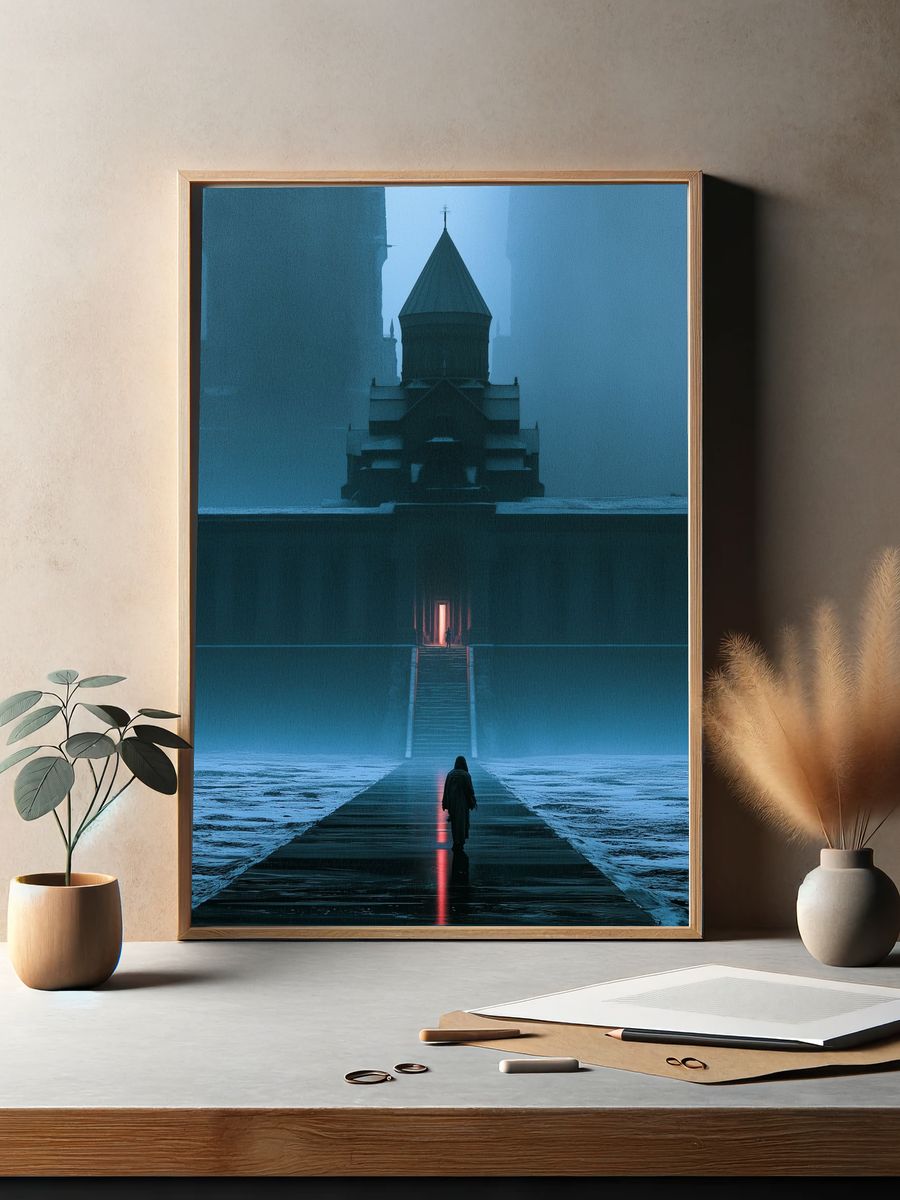 Misty Cathedral Walkway Poster. — room view 2