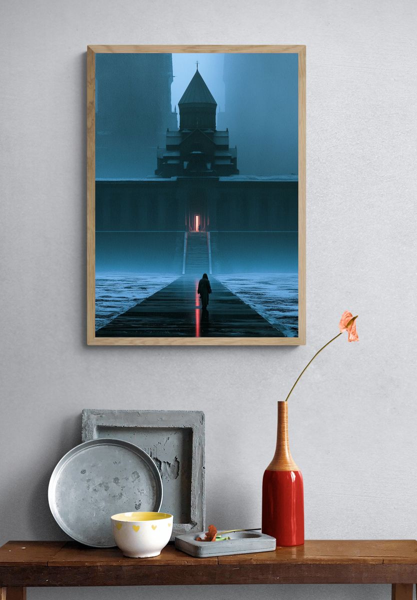Misty Cathedral Walkway Poster. — room view 3
