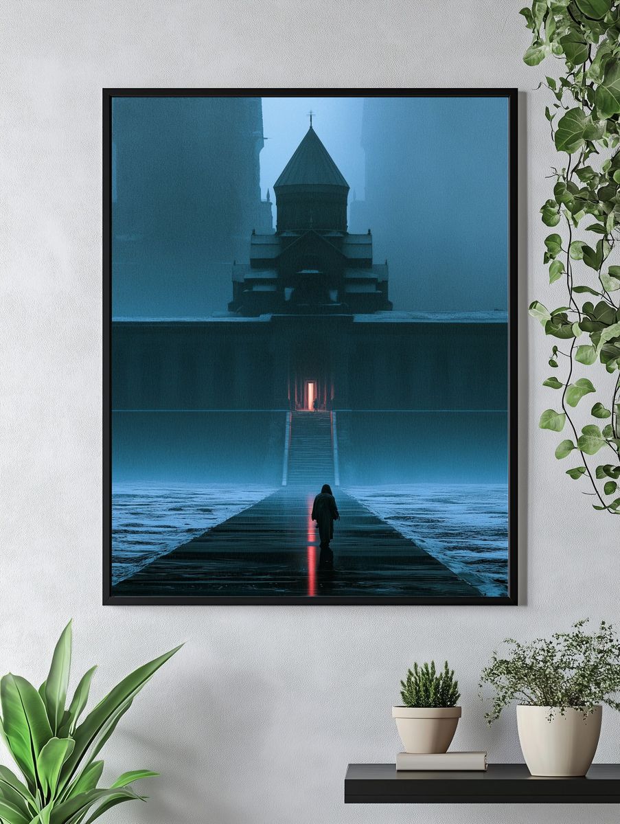Misty Cathedral Walkway Poster. — room view 4