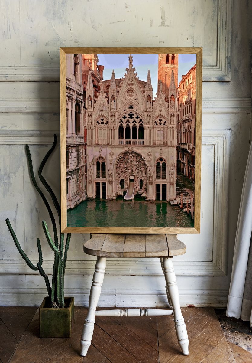 Venetian Gothic Canal Facade Print. room preview