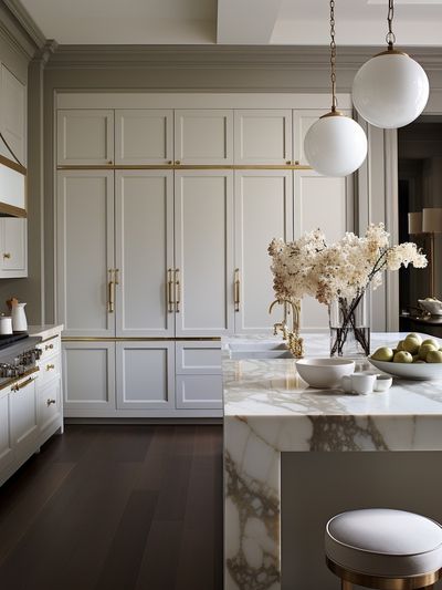 Elegant Marble Kitchen Interior Print.