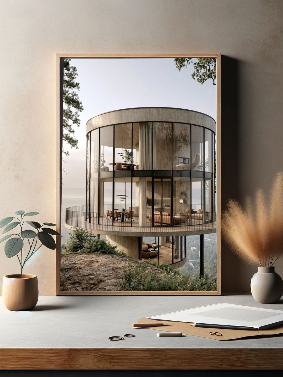 Modern Glass House Architecture Poster. — room view 2